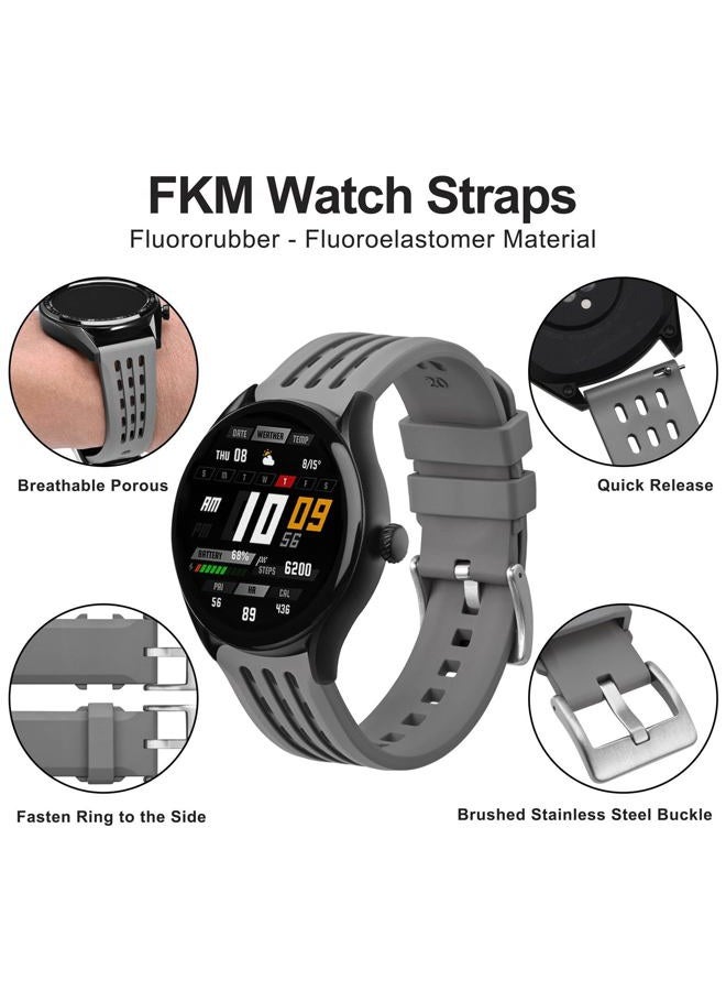 WOCCI 22mm Rally Watch Band, FKM Rubber Strap, Quick Release, Silver Brushed Buckle (Grey)  - Image 4