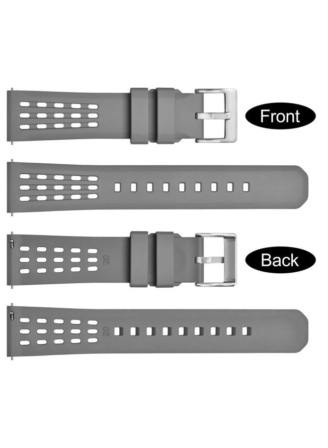 WOCCI 22mm Rally Watch Band, FKM Rubber Strap, Quick Release, Silver Brushed Buckle (Grey)  - Image 3