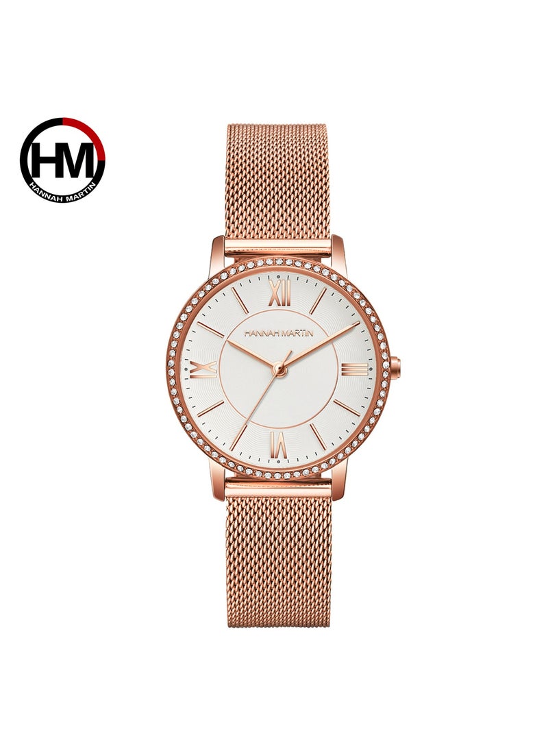 Generic - Commuter Stainless Steel Band 1072WF1 white surface rose gold mesh belt - Image 1