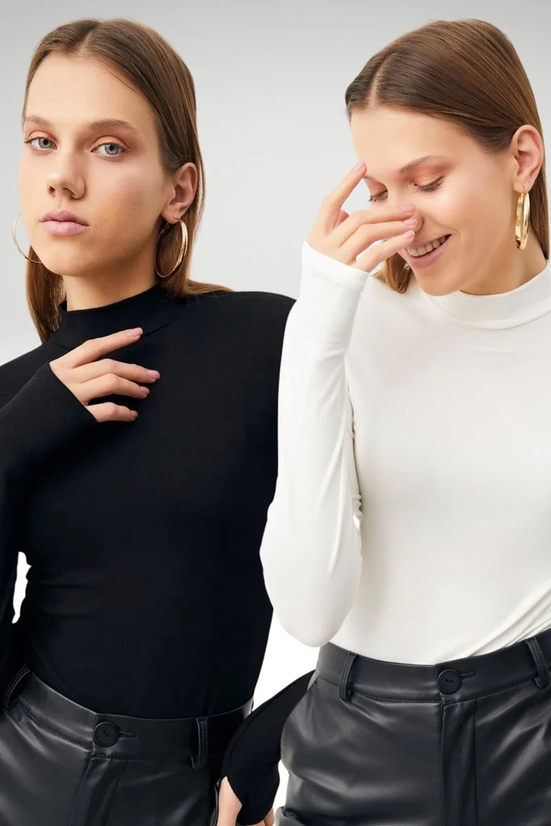 بيبانتولون BIPANTOLON Women's 2-Pack Cut-Out Half Turtleneck Bodysuits