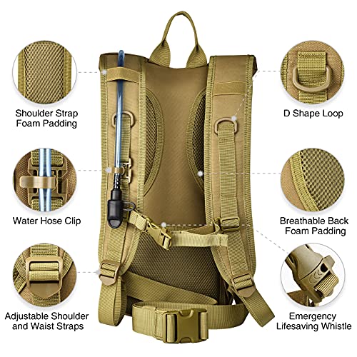 NOOLA Hydration Backpack with 3L TPU Water Bladder, Tactical Molle Water Backpack for Men Women, Hydration Pack for Hiking, Biking, Running and Climbing ,Tan - Image 4
