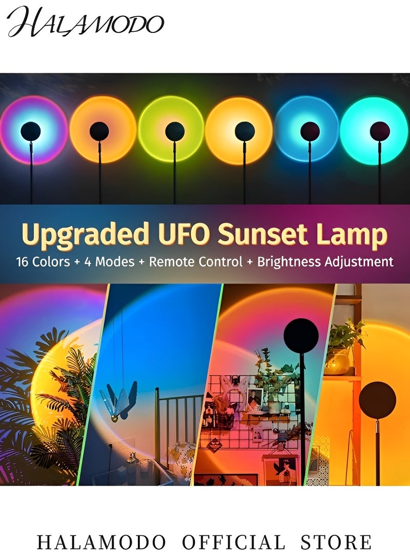 هالامودو مصباح إضاءة ليلية لمصباح غروب الشمس 16 لونًا و4 أوضاع لإسقاط ضوء الشمس مع جهاز تحكم عن بعد متغير اللون مصباح ضوء الشمس قوس قزح رومانسي رومانسي بإضاءة ليد للتصوير الفوتوغرافي والحفلات وديكور المنزل وغرفة النوم - Image 3