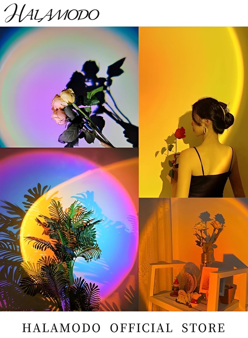 هالامودو مصباح إضاءة ليلية لمصباح غروب الشمس 16 لونًا و4 أوضاع لإسقاط ضوء الشمس مع جهاز تحكم عن بعد متغير اللون مصباح ضوء الشمس قوس قزح رومانسي رومانسي بإضاءة ليد للتصوير الفوتوغرافي والحفلات وديكور المنزل وغرفة النوم - Image 4