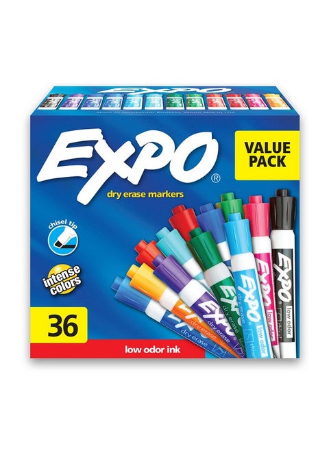 Low Odor Dry Erase Markers, Chisel Tip, Assorted Fashion Colors, 36 Count For Classroom, Office & Home Use