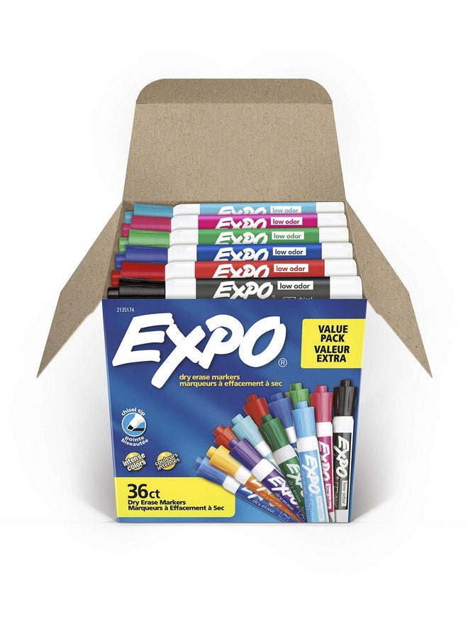 Low Odor Dry Erase Markers, Chisel Tip, Assorted Fashion Colors, 36 Count For Classroom, Office & Home Use