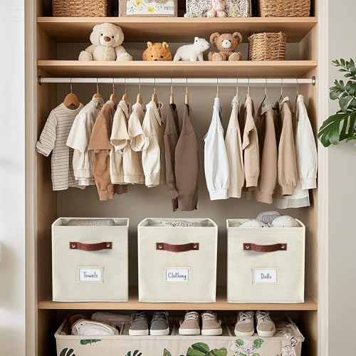 DECOMOMO Storage Bins, Cube Storage Bin with Labels, Fabric Storage Cubes for Shelves (10.5" x 11" / 6pcs, Beige) - Image 2