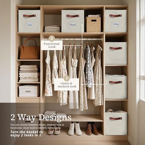DECOMOMO Storage Bins, Cube Storage Bin with Labels, Fabric Storage Cubes for Shelves (10.5" x 11" / 6pcs, Beige) - Image 4