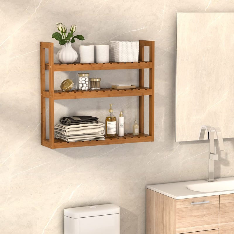 Domax Bamboo Bathroom Shelf 3-Tier Wall Mount Storage Rack Multifunctional Adjustable Layer Free Standing Over Toilet Utility Shelves Living Room Kitchen (Walnut) - Image 2