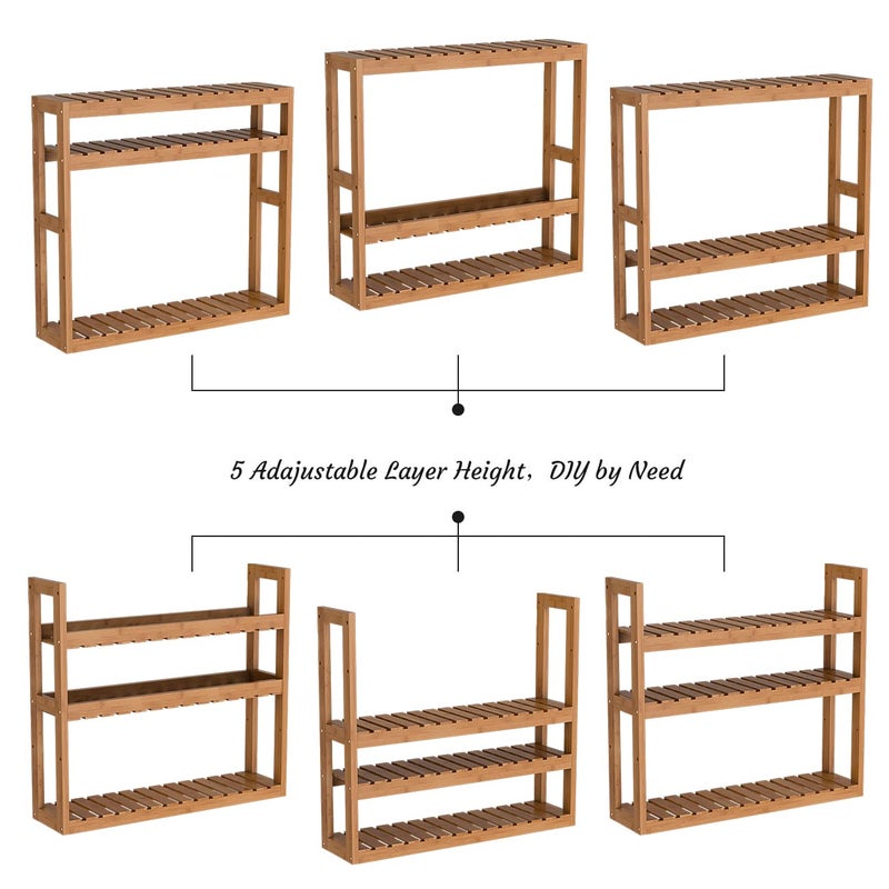 Domax Bamboo Bathroom Shelf 3-Tier Wall Mount Storage Rack Multifunctional Adjustable Layer Free Standing Over Toilet Utility Shelves Living Room Kitchen (Walnut) - Image 5