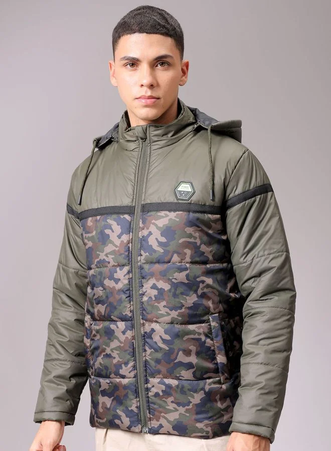 The Indian Garage Co Men Slim Fit Camouflage Puffer Jackets