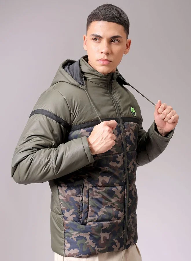 The Indian Garage Co Men Slim Fit Camouflage Puffer Jackets