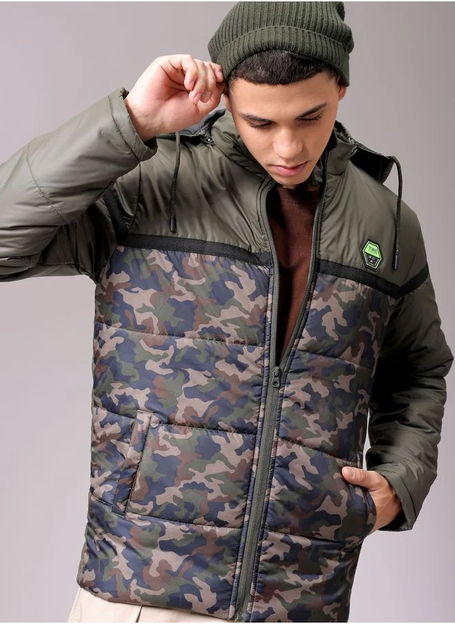 The Indian Garage Co Men Slim Fit Camouflage Puffer Jackets