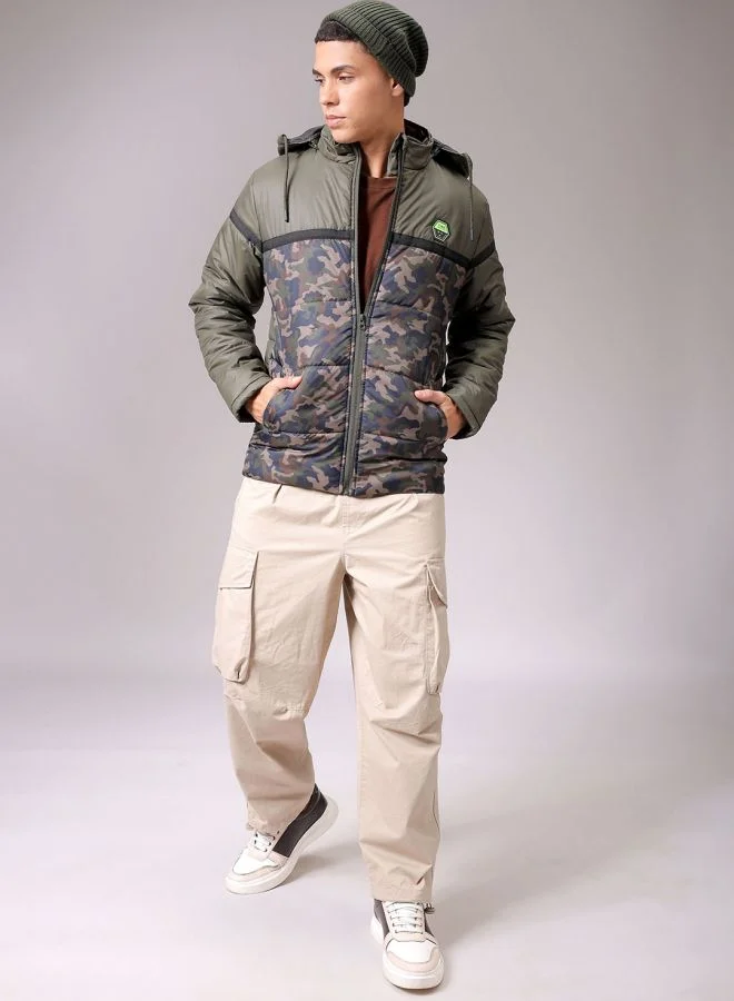 The Indian Garage Co Men Slim Fit Camouflage Puffer Jackets