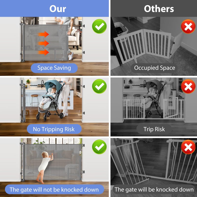 BETERTEK Retractable Dog Gate with Cat Door 55" Wide Retractable Pet Gate with Cat Door Mesh Dog Gate Retractable Baby Gates for Doorway Retractable Puppy Gate for The House Retractable Outdoor Gate for Deck - Image 5