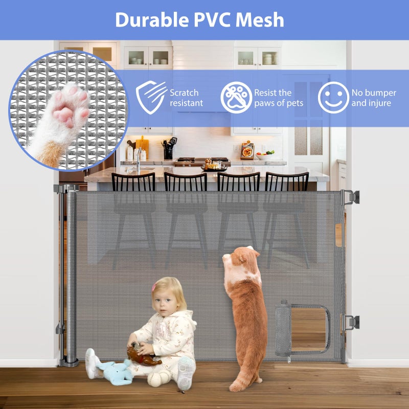 BETERTEK Retractable Dog Gate with Cat Door 55" Wide Retractable Pet Gate with Cat Door Mesh Dog Gate Retractable Baby Gates for Doorway Retractable Puppy Gate for The House Retractable Outdoor Gate for Deck - Image 3