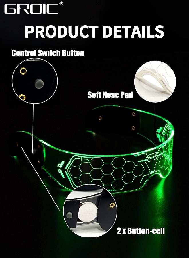 GROIC LED Glasses for Party, Futuristic Cyberpunk LED Visor Glasses Luminous Glasses, Bilaterally Controllable, LED Luminous Glasses with 7 Colors Changing Flashing For Cosplay Bar Club Party Neon Glasses  - Image 2