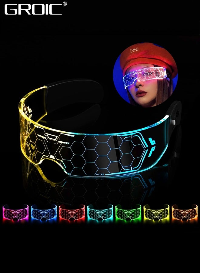 GROIC LED Glasses for Party, Futuristic Cyberpunk LED Visor Glasses Luminous Glasses, Bilaterally Controllable, LED Luminous Glasses with 7 Colors Changing Flashing For Cosplay Bar Club Party Neon Glasses  - Image 1