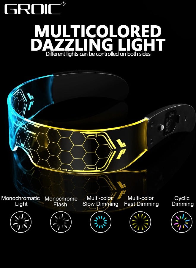 GROIC LED Glasses for Party, Futuristic Cyberpunk LED Visor Glasses Luminous Glasses, Bilaterally Controllable, LED Luminous Glasses with 7 Colors Changing Flashing For Cosplay Bar Club Party Neon Glasses  - Image 3