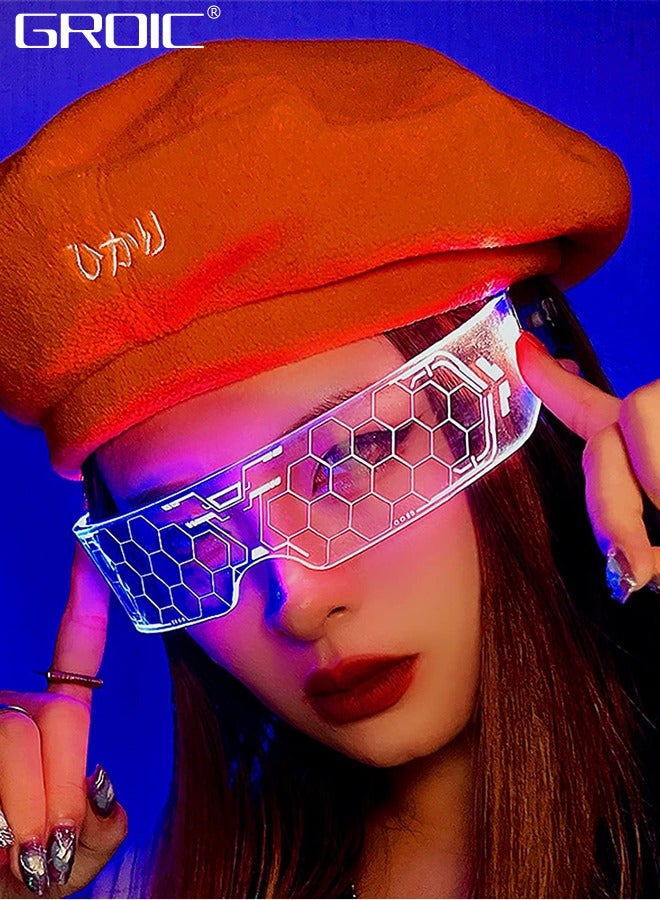 GROIC LED Glasses for Party, Futuristic Cyberpunk LED Visor Glasses Luminous Glasses, Bilaterally Controllable, LED Luminous Glasses with 7 Colors Changing Flashing For Cosplay Bar Club Party Neon Glasses  - Image 5