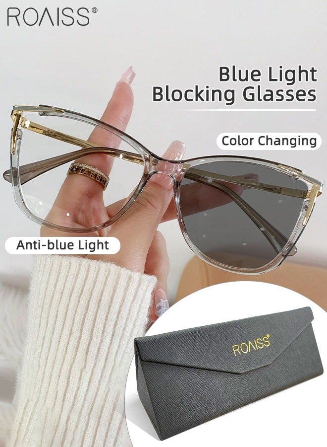roaiss Women's Blue Light Blocking Glasses Anti UV and Glare Blue Light Filter Computer Glasses Cat Eye Color Changing Anti Eyestrain Headache Eyewear Transparent Gray 55mm - Image 1