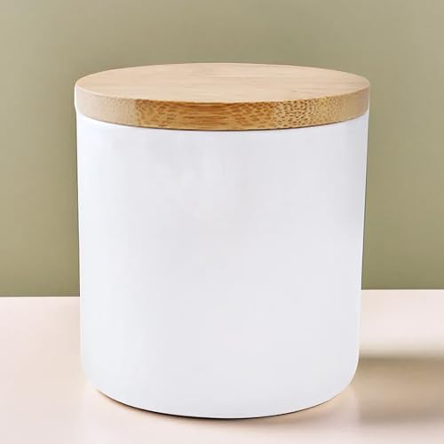 UMAI Ceramic Jar For Kitchen Storage With Bamboo Lid | Airtight Kitchen Container For Storage | Multipurpose Jar For Pickle Dry Fruits Nuts | BPA Free | 300ml | White | - Image 1