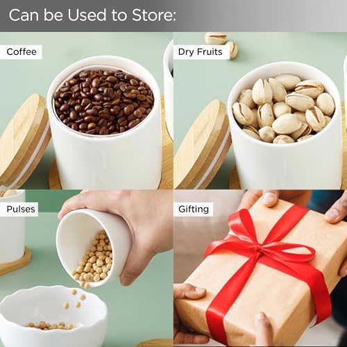 UMAI Ceramic Jar For Kitchen Storage With Bamboo Lid | Airtight Kitchen Container For Storage | Multipurpose Jar For Pickle Dry Fruits Nuts | BPA Free | 300ml | White | - Image 5