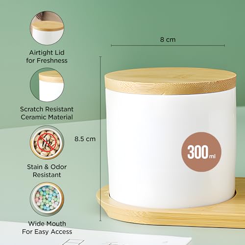 UMAI Ceramic Jar For Kitchen Storage With Bamboo Lid | Airtight Kitchen Container For Storage | Multipurpose Jar For Pickle Dry Fruits Nuts | BPA Free | 300ml | White | - Image 4