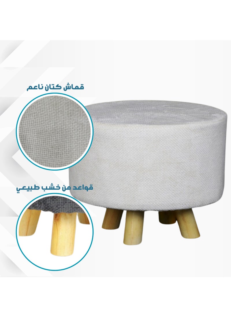 بكسل للأثاث مقعد بوف دائري قماش كتان قواعد خشبية من بكسل الاثاث, بيج  - Image 2