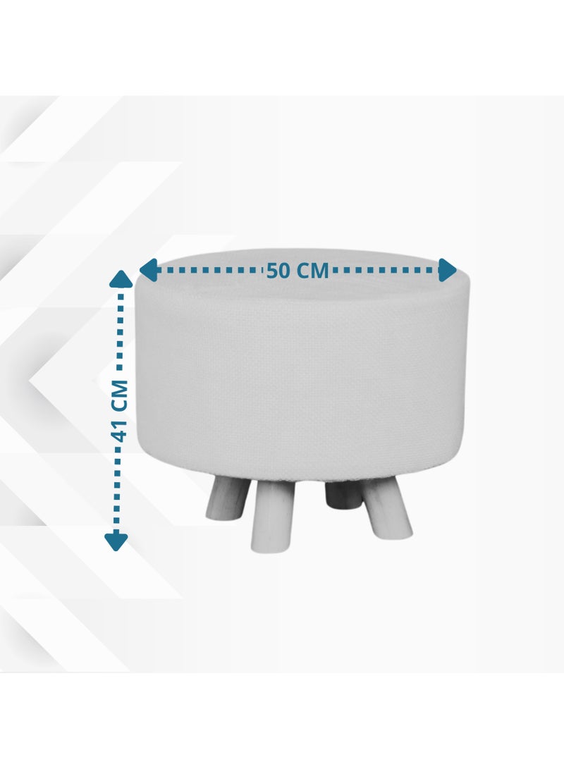 PixelsFurniture Pixels Furniture Round Pouf Seat with Linen Fabric and Wooden Base, Beige - Image 3