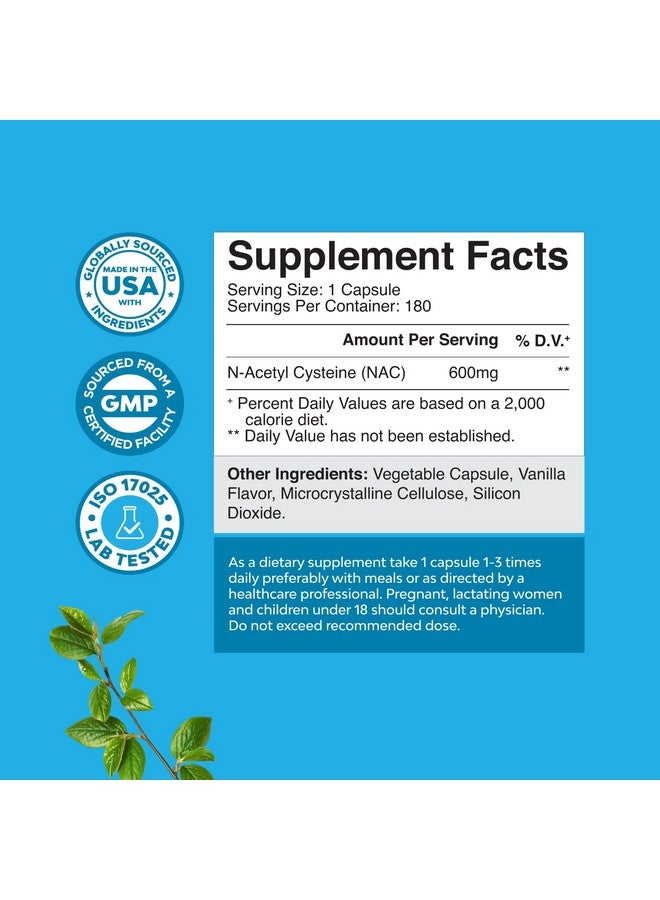 Natures Craft NAC Supplement N-Acetyl Cysteine 600mg - Potent Vegan High Absorption NAC 600mg Capsules Glutathione Precursor for Liver Cleanse Detox & Repair plus Lung Health and Immunity Support (180ct) - Image 4