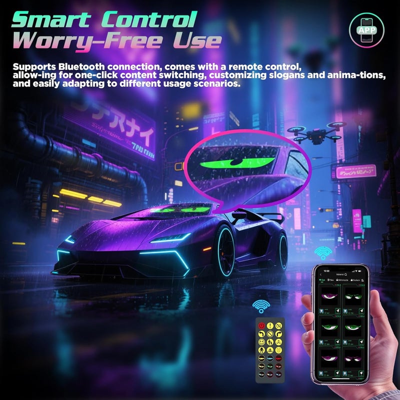 Devil Eyes Light for Windshield, 2PSC - 19.3x4.3 Led Eyes, Led Flexible Film Screen for Cars, SUVs  Trucks, Programmable USB Matrix Panel, App/Remote Control, Custom Car Sign, IP65 Waterproof - Image 4