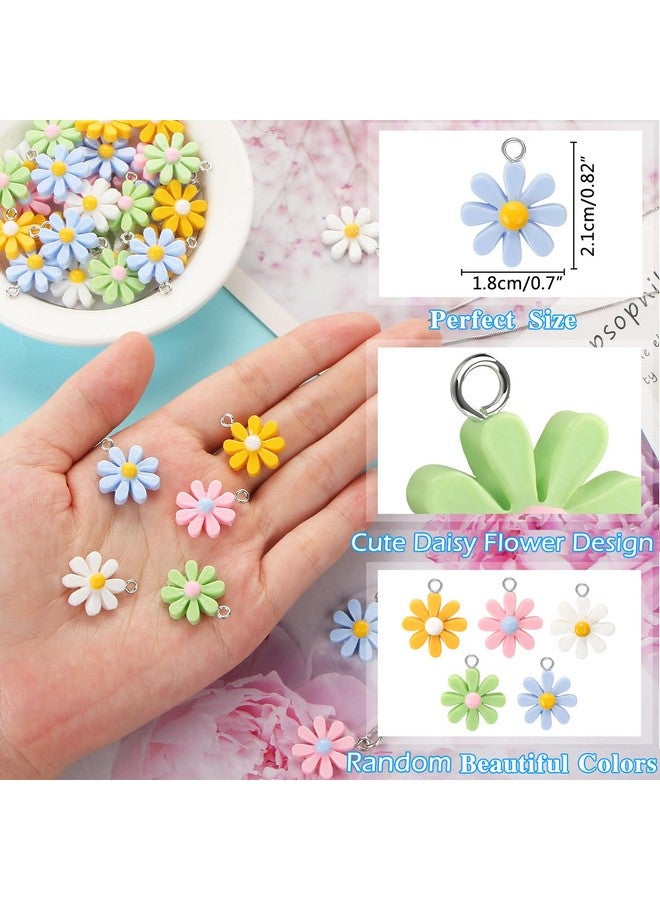 إيفر ماركت 60 قطعة من دلايات الزهور المصنوعة من الراتنج من إيفر ماركت، قلادة على شكل زهور الأقحوان الملونة، حلقات مفاتيح من الخرز الزهري للنساء والفتيات، صناعة المجوهرات بنفسك، دلايات على شكل زهرة الأقحوان مع صندوق - Image 2