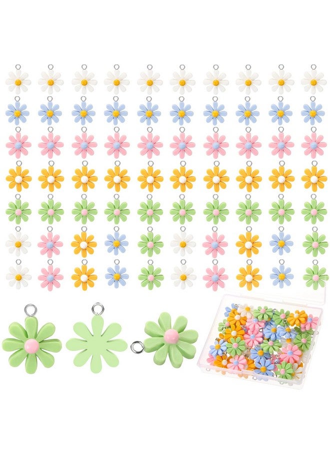 إيفر ماركت 60 قطعة من دلايات الزهور المصنوعة من الراتنج من إيفر ماركت، قلادة على شكل زهور الأقحوان الملونة، حلقات مفاتيح من الخرز الزهري للنساء والفتيات، صناعة المجوهرات بنفسك، دلايات على شكل زهرة الأقحوان مع صندوق - Image 1