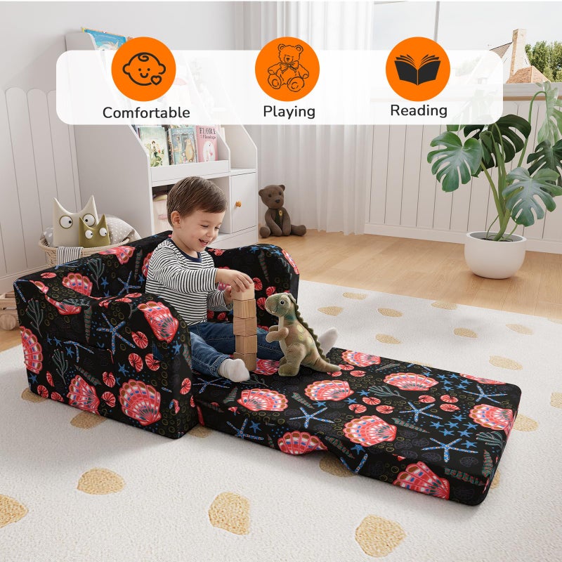MeMoreCool Folding Kids Couch â€“ 2-in-1 Toddler Sofa Bed, Lounge Chair for Ages 1-3, Playroom Furniture with Removable Cover Lightweight & Portable | Washable | Ideal for Naptime or Travel - Image 2
