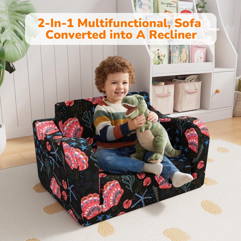 MeMoreCool Folding Kids Couch â€“ 2-in-1 Toddler Sofa Bed, Lounge Chair for Ages 1-3, Playroom Furniture with Removable Cover Lightweight & Portable | Washable | Ideal for Naptime or Travel - Image 5