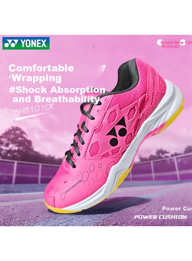 Yonex أحذية كرة الريشة من يونيكس YY للتدريب القابل للتنفس مع وسادة SHB101CR باللون الأسود والوردي مقاس 39 - Image 1