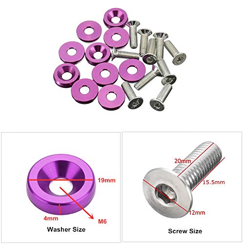 OUHL 20PCS Fender Bumper Washer Bolt 6061 T6 Grade M6x20mm CNC Finishing Washer Engine Bay Dress Up Kit (Purple) - Image 5