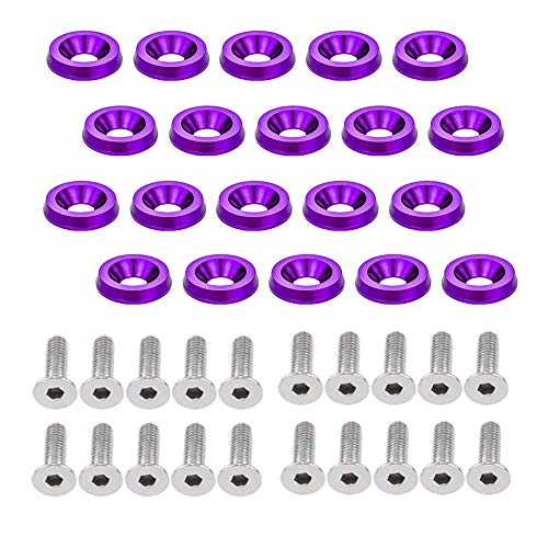OUHL 20PCS Fender Bumper Washer Bolt 6061 T6 Grade M6x20mm CNC Finishing Washer Engine Bay Dress Up Kit (Purple) - Image 1