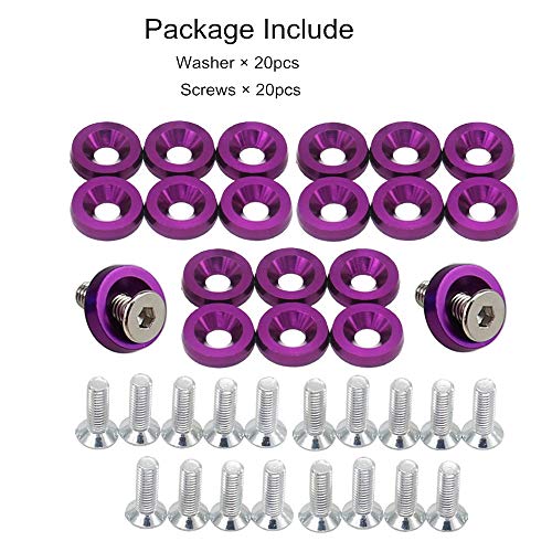 OUHL 20PCS Fender Bumper Washer Bolt 6061 T6 Grade M6x20mm CNC Finishing Washer Engine Bay Dress Up Kit (Purple) - Image 3