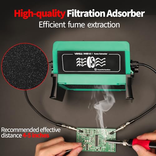 YIHUA 948DQ-I Solder Fume Extractor Fan Solder Smoke Absorber Remover Tiltable Angle with Flexible Helping Hands 8 Extra Fan Filters for Soldering Wood Burning and more - Image 2