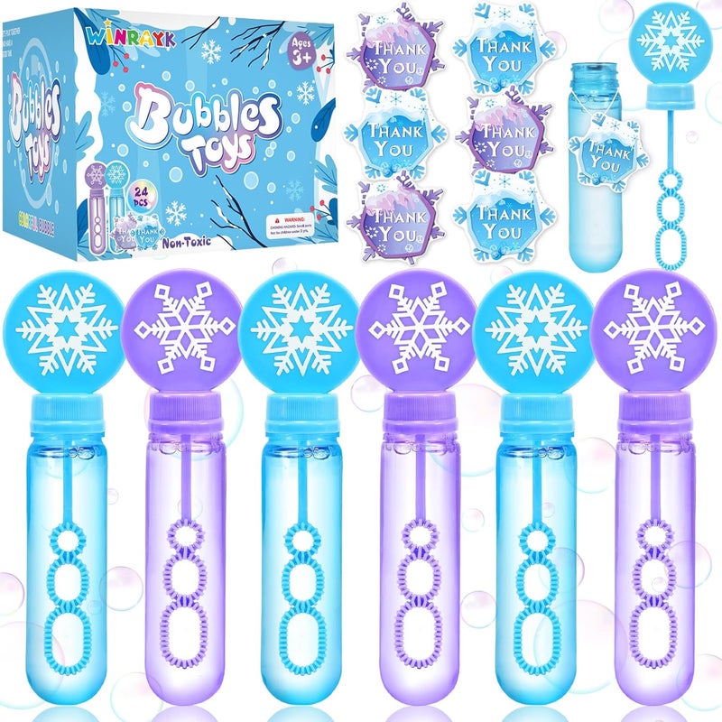 Winrayk Frozen Bubble Wands for Kids Party Favors, 24 Large Snowflake Bubbles Bulk with Gift Card, Christmas Pinata Filler Goodie Bag Stuffer Classroom Prize Winter Elsa Toys Boys Girls Birthday Gifts - Image 1