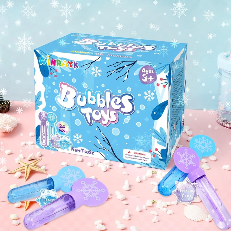 Winrayk Frozen Bubble Wands for Kids Party Favors, 24 Large Snowflake Bubbles Bulk with Gift Card, Christmas Pinata Filler Goodie Bag Stuffer Classroom Prize Winter Elsa Toys Boys Girls Birthday Gifts - Image 4