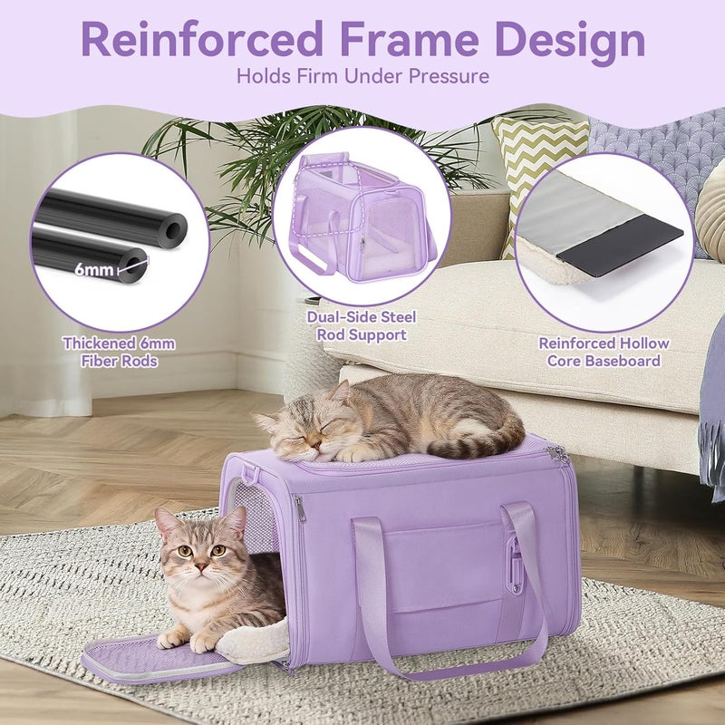 Petsfit Cat Carrier Car, Small Dog Carrier with Upgraded Patented Car Buckle Soft Sided Pet Carrier for Puppy, 4 Side Ventilated with Adjustable Shoulder Straps and Soft Cushion,purple - Image 5