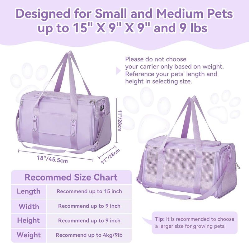 Petsfit Cat Carrier Car, Small Dog Carrier with Upgraded Patented Car Buckle Soft Sided Pet Carrier for Puppy, 4 Side Ventilated with Adjustable Shoulder Straps and Soft Cushion,purple - Image 4