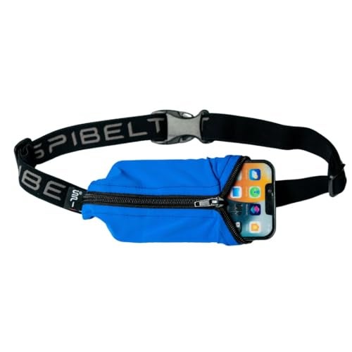 SPIbelt Running Belt Original for Women Men Phone Holder for Running Running Fanny Pack Running Waist Pack Adjustable Waist Fits All Phones Made from Recycled Materials Blue with Black Zipper - Image 1
