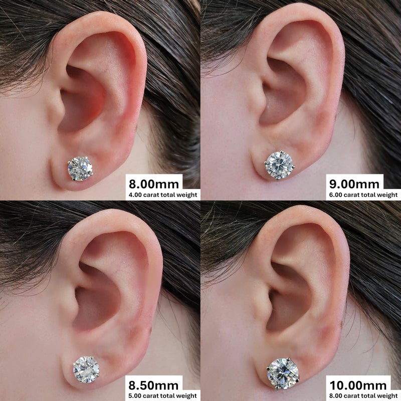 Central Diamond Center مركز الماس المركزي أقراط دراسات CZ من الذهب الصلب عيار 14 قيراط وفضة استرلينية 4 مخالب - مطلية بالبلاتين - 9.00 مم - 6.00 قيراط - Image 4