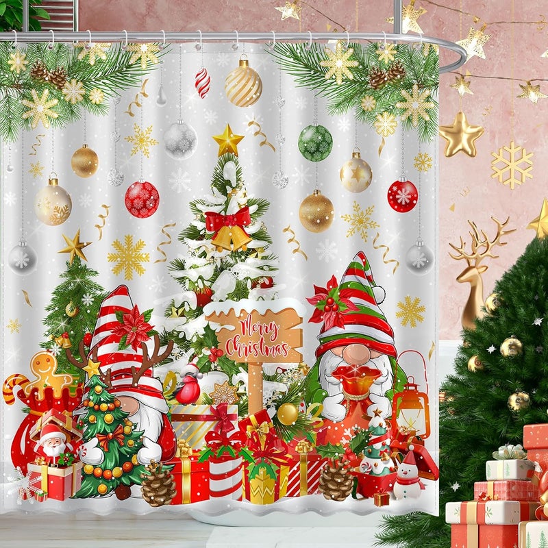 UYDOXCU Boho Shower Curtains for Bathroom Mid Century Minimalist Abstract Aesthetic Modern Bathroom Decor Curtain Machine Washable Waterproof Fabric with 12 Hooks (Christmas Gnome White, 72"W x 72"L) - Image 1
