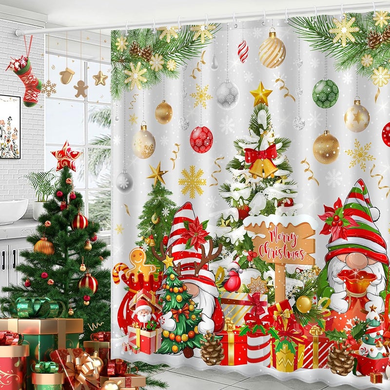 UYDOXCU Boho Shower Curtains for Bathroom Mid Century Minimalist Abstract Aesthetic Modern Bathroom Decor Curtain Machine Washable Waterproof Fabric with 12 Hooks (Christmas Gnome White, 72"W x 72"L) - Image 2