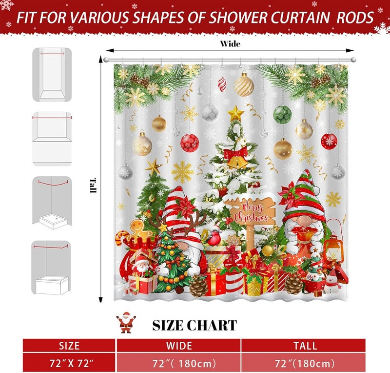 UYDOXCU Boho Shower Curtains for Bathroom Mid Century Minimalist Abstract Aesthetic Modern Bathroom Decor Curtain Machine Washable Waterproof Fabric with 12 Hooks (Christmas Gnome White, 72"W x 72"L) - Image 3