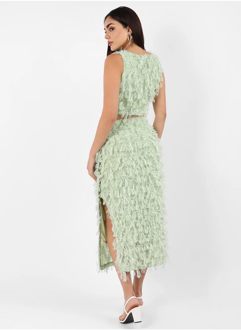 PINACOLADA Women's Sage Green Tassel Co-Ord Set